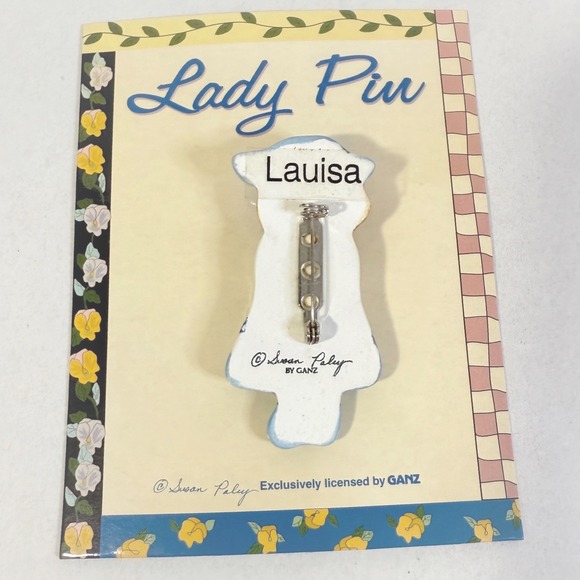 GANZ Susan Paley Lady Pin Louisa Girl Blue Hat Striped Dress Brooch - Picture 4 of 14